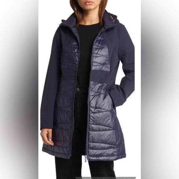 Via Spiga Jackets & Blazers - Via Spiga Elliptical Quilted Softshell Jacket Navy L Leopard Lining Size XS NWT